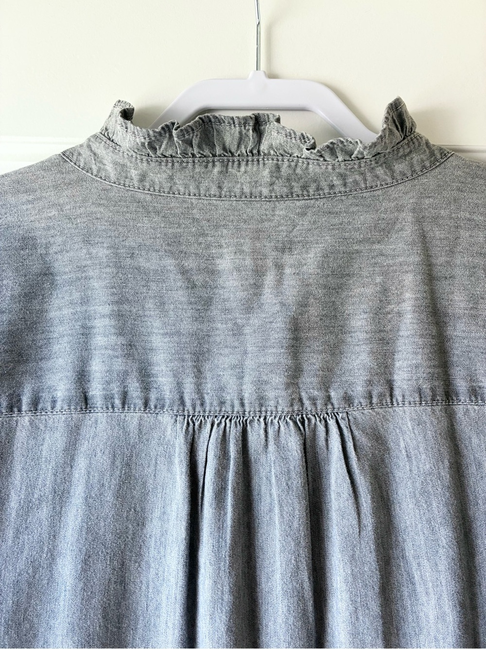 Talbots Button Front Shirt Ruffled Short Sleeve Cotton Light Gray Plus Size 2X - Picture 6 of 12